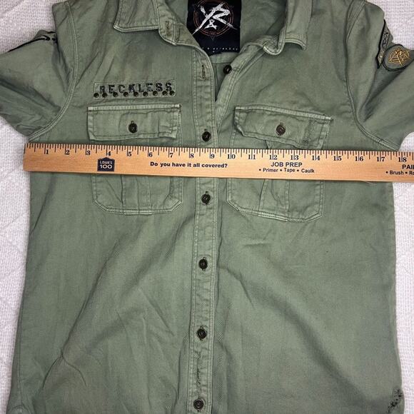 Young & Reckless Women's Reckless Camo Army Green Long Sleeve Button Up Shirt - Picture 4 of 12